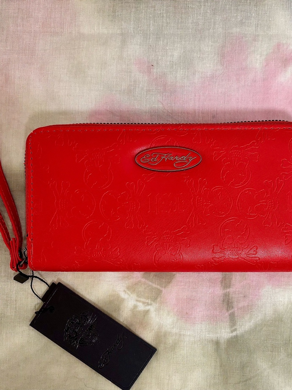 Ed Hardy Women’s Red Skull Imprinted Zip-Around Wristlet Wallet